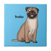 ハッおもしろいプグ犬の漫画イラストレーション タイル (正面)