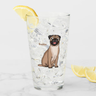ハッおもしろいプグ犬の漫画イラストレーション タンブラーグラス