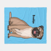 ハッおもしろいプグ犬の漫画イラストレーション フリースブランケット (正面(横))