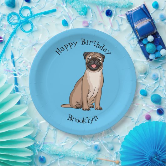 ハッおもしろいプグ犬の漫画イラストレーション ペーパープレート (パーティー)