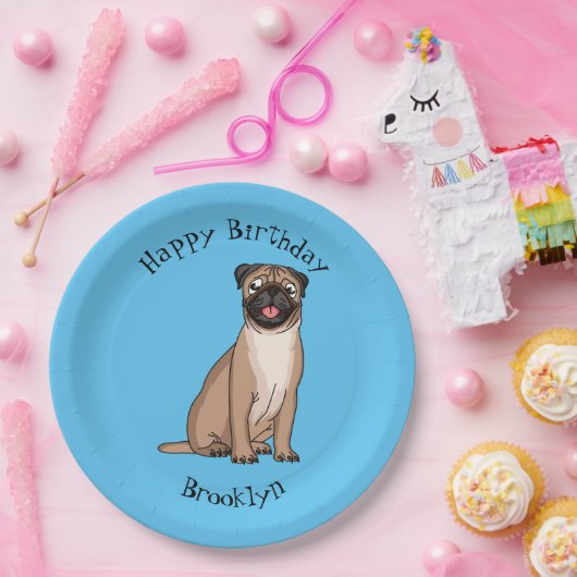 ハッおもしろいプグ犬の漫画イラストレーション ペーパープレート (パーティー)