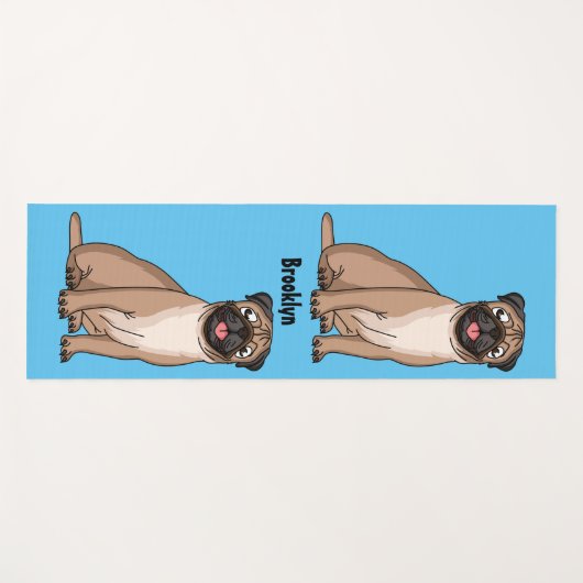 ハッおもしろいプグ犬の漫画イラストレーション ヨガマット (正面(横))