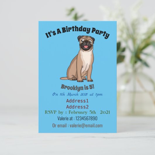 ハッおもしろいプグ犬の漫画イラストレーション 招待状 (スタンド正面)