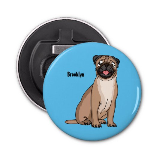 ハッおもしろいプグ犬の漫画イラストレーション 栓抜き (正面)