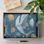 ハッおもしろいプシャークブルー海動物パターン 薄葉紙 (ギフト)