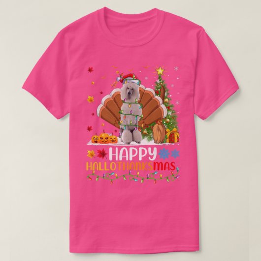 ハッおもしろいプスタンダードプードルドッグHelloThanksMas Tシャツ (デザイン正面)