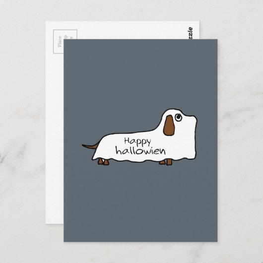 ハッおもしろいプハゲリナー犬幽霊ハロウィーン ポストカード (正面/裏面)