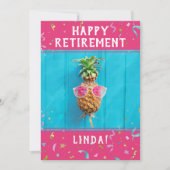 ハッおもしろいプリタイアメントパーティーピンク招待状 招待状 (正面)