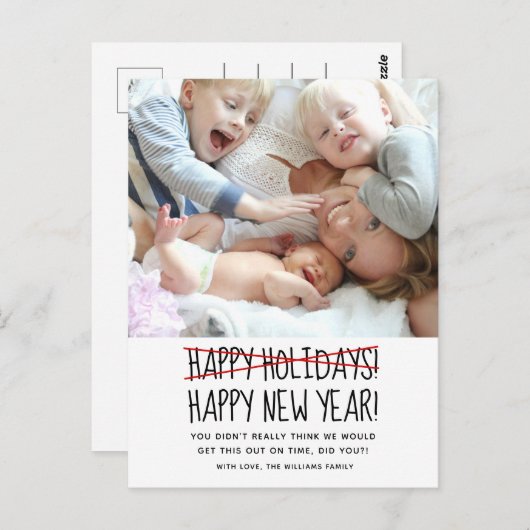 ハッおもしろいモダンプニューイヤーホリデイ ポストカード (正面/裏面)