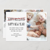 ハッおもしろいモダンプニューイヤー3フォトホリデーカード シーズンカード (正面/裏面)