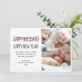 ハッおもしろいモダンプニューイヤー3フォトホリデーカード シーズンカード (スタンド正面)