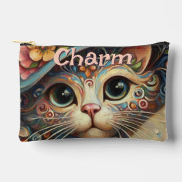 ハッお洒落トフローラ付き猫パーソナライズされた アクセサリーポーチ