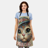 ハッお洒落トフローラ付き猫パーソナライズされた エプロン (着用した状態)