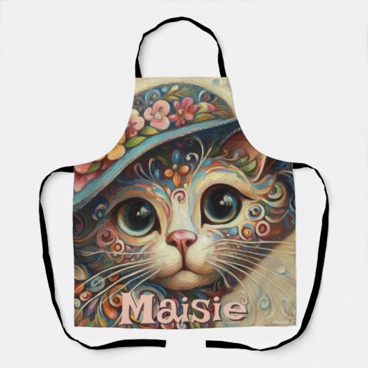 ハッお洒落トフローラ付き猫パーソナライズされた エプロン (正面)