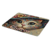 ハッお洒落トフローラ付き猫パーソナライズされた カッティングボード (角)