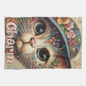 ハッお洒落トフローラ付き猫パーソナライズされた キッチンタオル (横)