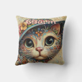 ハッお洒落トフローラ付き猫パーソナライズされた クッション (裏面)