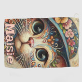 ハッお洒落トフローラ付き猫パーソナライズされた ゴルフタオル (横)