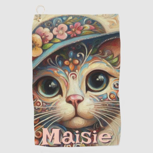 ハッお洒落トフローラ付き猫パーソナライズされた ゴルフタオル (正面)