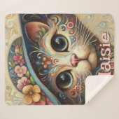 ハッお洒落トフローラ付き猫パーソナライズされた シェルパブランケット (正面(横))