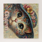 ハッお洒落トフローラ付き猫パーソナライズされた ジグソーパズル (横)