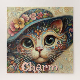 ハッお洒落トフローラ付き猫パーソナライズされた ジグソーパズル