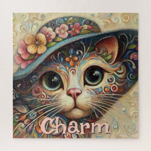 ハッお洒落トフローラ付き猫パーソナライズされた ジグソーパズル (縦)
