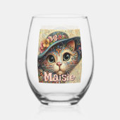 ハッお洒落トフローラ付き猫パーソナライズされた ステムなしワイングラス (裏面)
