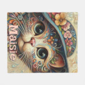 ハッお洒落トフローラ付き猫パーソナライズされた フリースブランケット (正面(横))