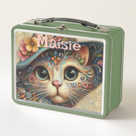 ハッお洒落トフローラ付き猫パーソナライズされた メタルランチボックス
