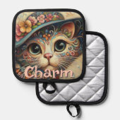 ハッお洒落トフローラ付き猫パーソナライズされた 鍋敷き (正面/裏面)