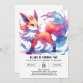 ハッお洒落ピーキツネ誕生日 招待状 (正面/裏面)
