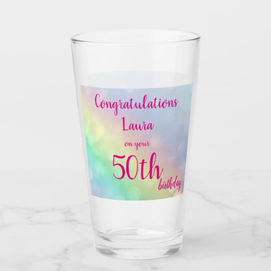 ハッかわいらしパーソナライズされたプ50誕生日 タンブラーグラス (正面)