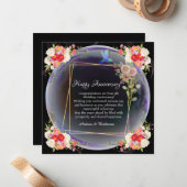 ハッエレガントピー結婚ズ記念日ピンクフローラ ノートカード (正面/裏面インサイチュ)