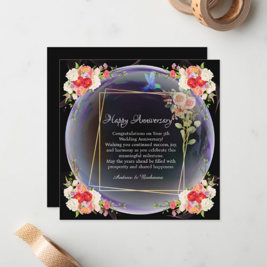 ハッエレガントピー結婚ズ記念日ピンクフローラ ノートカード (正面/裏面インサイチュ)