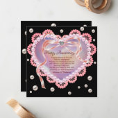ハッエレガントピー結婚ズ記念日ピンクレースハート ノートカード (正面/裏面インサイチュ)