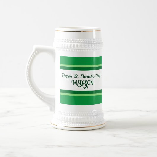 ハッエレガントプセントパトリックの日名前をカスタムするグリーン ビールジョッキ (左)