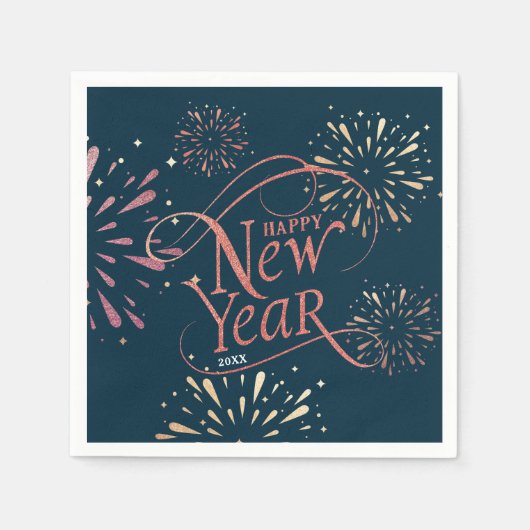 ハッエレガントプニューイヤーゴールドフォイル スタンダードカクテルナプキン (正面)