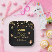 ハッエレガントプニューイヤー7インチスクエアの名前 ペーパープレート (パーティー)