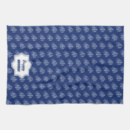 ハッエレガントプハヌッカブルー（ユダヤ教）メノラーパターン キッチンタオル