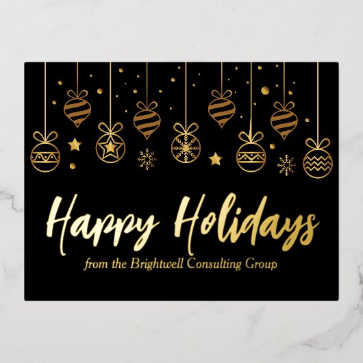 ハッエレガントプホリデーカスタムズビジネスブラック金ゴールド 箔シーズンポストカード (正面)