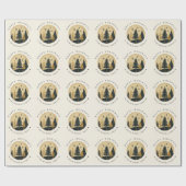 ハッエレガントプホリデーズウォーム金ゴールドパインフォレスト ラッピングペーパー (フラット)