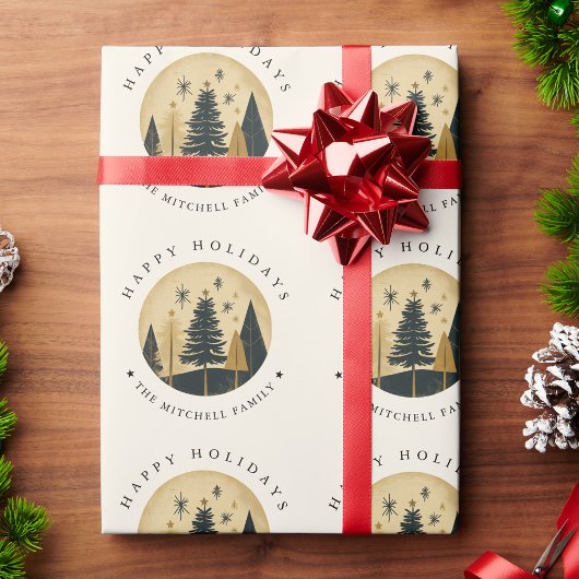 ハッエレガントプホリデーズウォーム金ゴールドパインフォレスト ラッピングペーパー