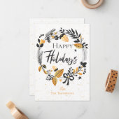 ハッエレガントプホリデーズキュートイエローブラックリース ノートカード (正面/裏面インサイチュ)