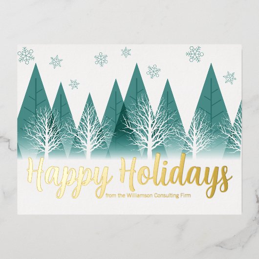 ハッエレガントプホリデーズグリーンツリーズカスタム金ゴールド 箔シーズンポストカード (正面)