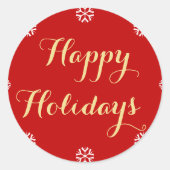 ハッエレガントプホリデーズスノーフレーク赤フェイク金ゴールド ラウンドシール (正面)