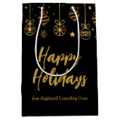 ハッエレガントプホリデーズブラック金ゴールドカスタムビジネス ミディアムペーパーバッグ (正面)