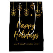 ハッエレガントプホリデーズブラック金ゴールドカスタムビジネス ミディアムペーパーバッグ (裏面)