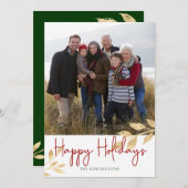 ハッエレガントプホリデー金ゴールド葉 |休日の写真 シーズンカード (正面/裏面)