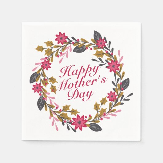 ハッエレガントプマザーズデイフローラリースナプキン スタンダードカクテルナプキン (正面)